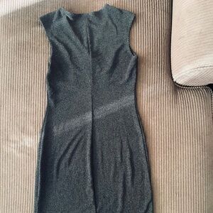 Stretchy Fitted Black Party Dress with a Small Split